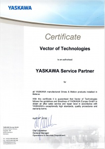 Сертификат официального сервисного партнера компании Yaskawa